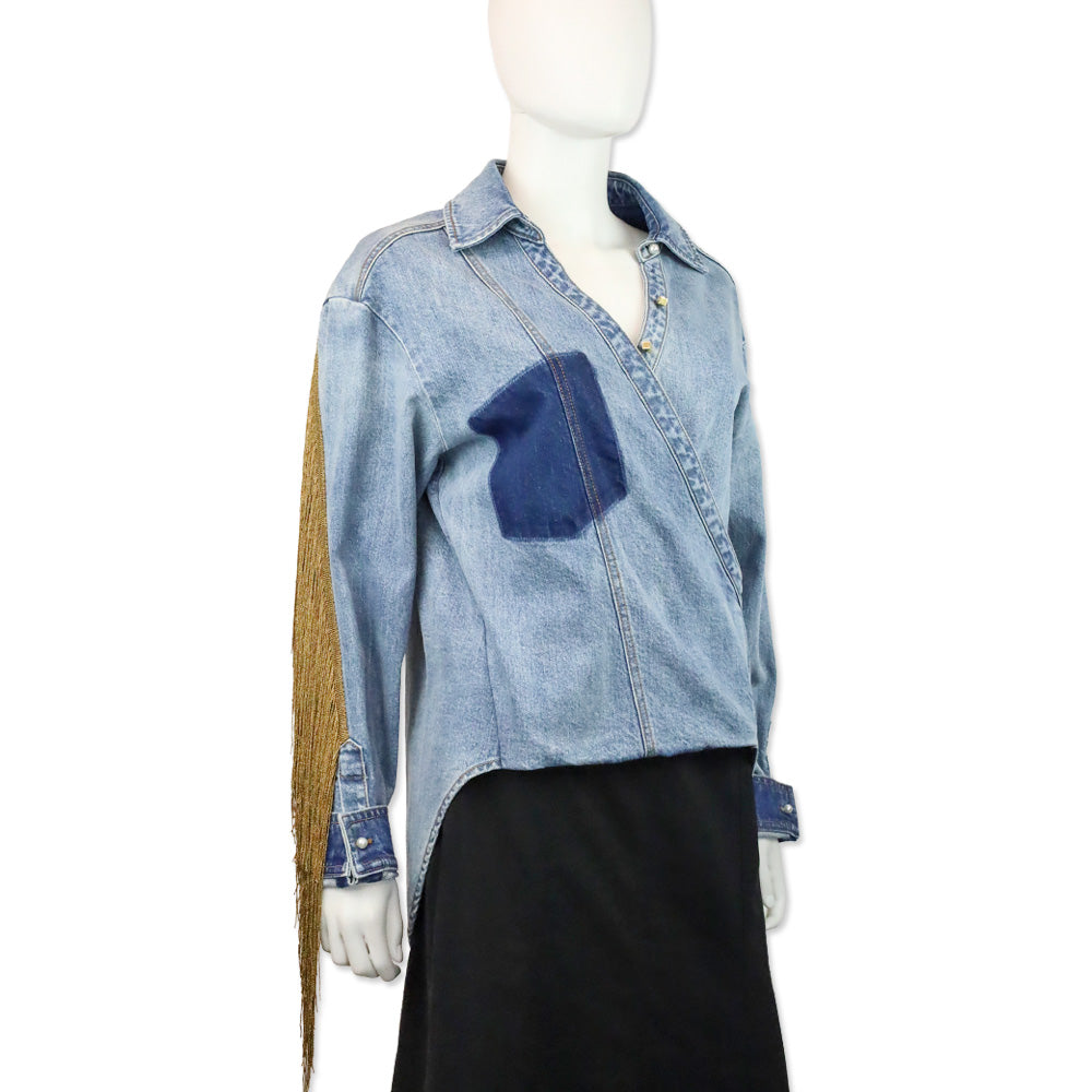 Hellessy Hicks Metallic Fringe Denim Collared Shirt