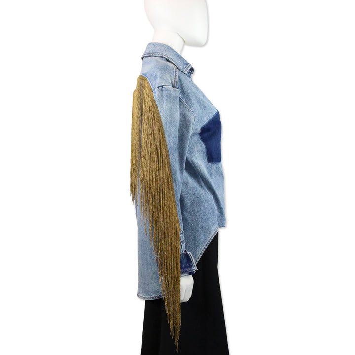 Hellessy Hicks Metallic Fringe Denim Collared Shirt