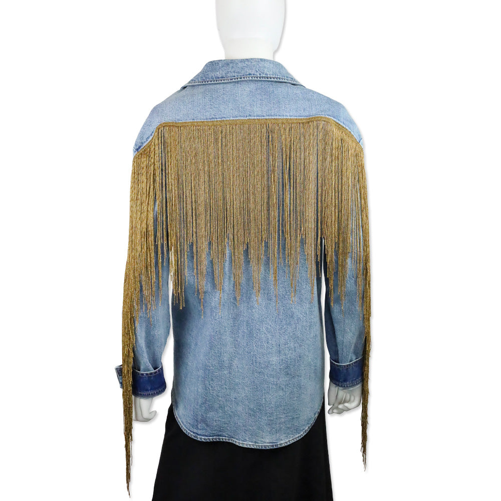 Hellessy Hicks Metallic Fringe Denim Collared Shirt