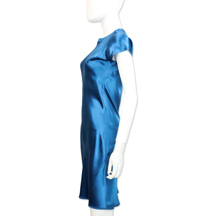 Helmut Lang Blue Silk Cap Sleeve Midi Dress