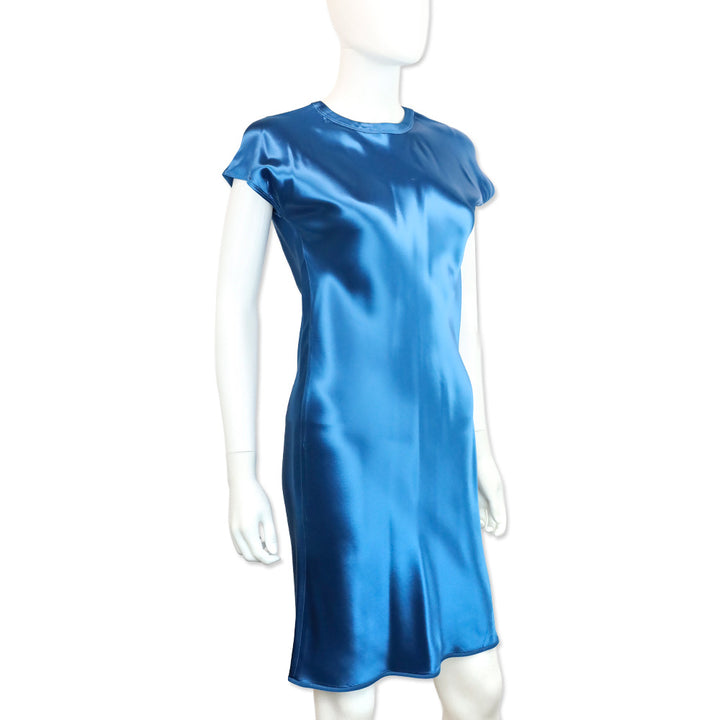 Helmut Lang Blue Silk Cap Sleeve Midi Dress