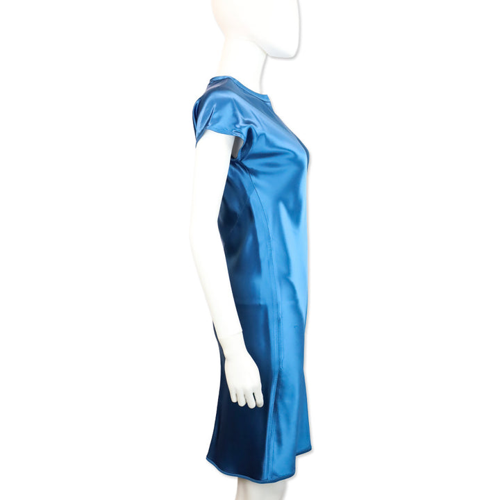 Helmut Lang Blue Silk Cap Sleeve Midi Dress