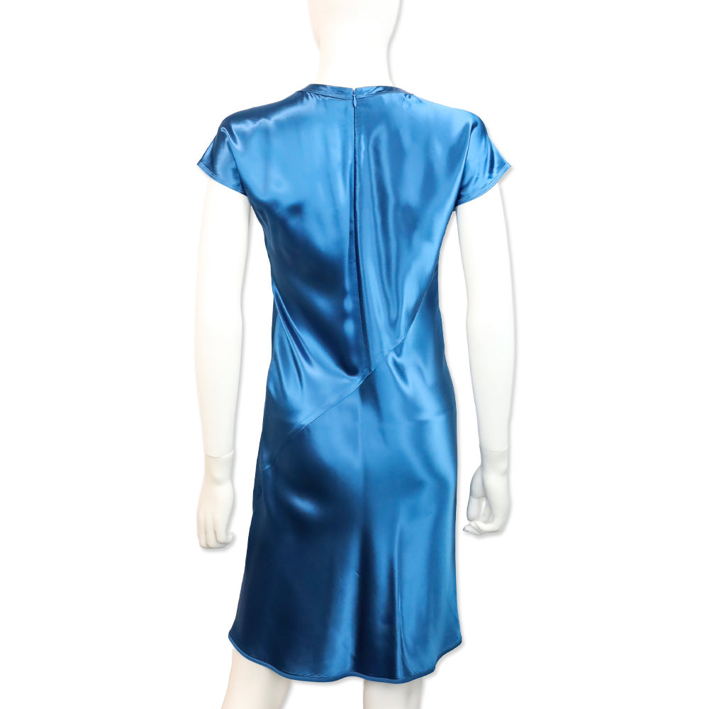 Helmut Lang Blue Silk Cap Sleeve Midi Dress