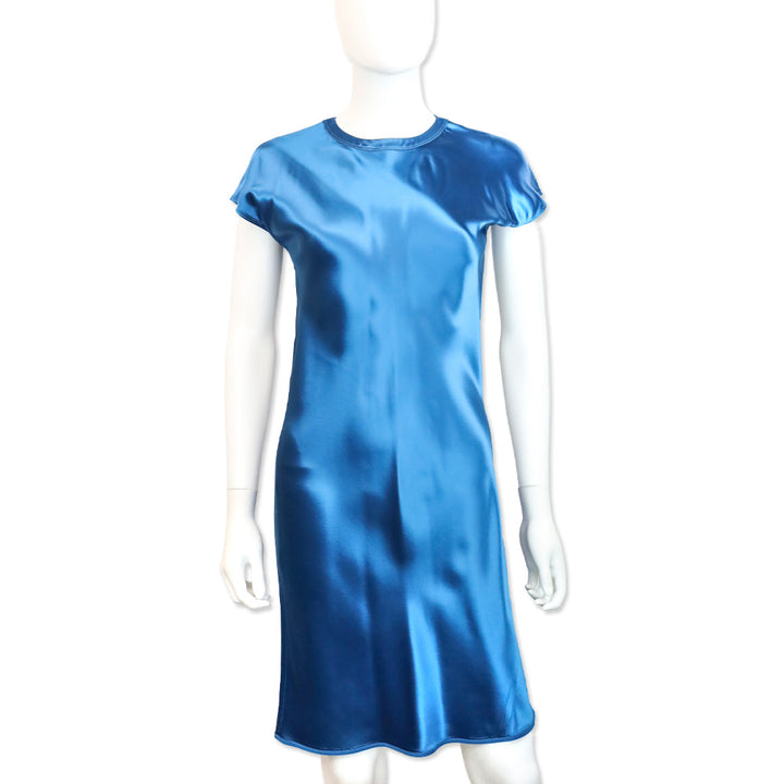 Helmut Lang Blue Silk Cap Sleeve Midi Dress