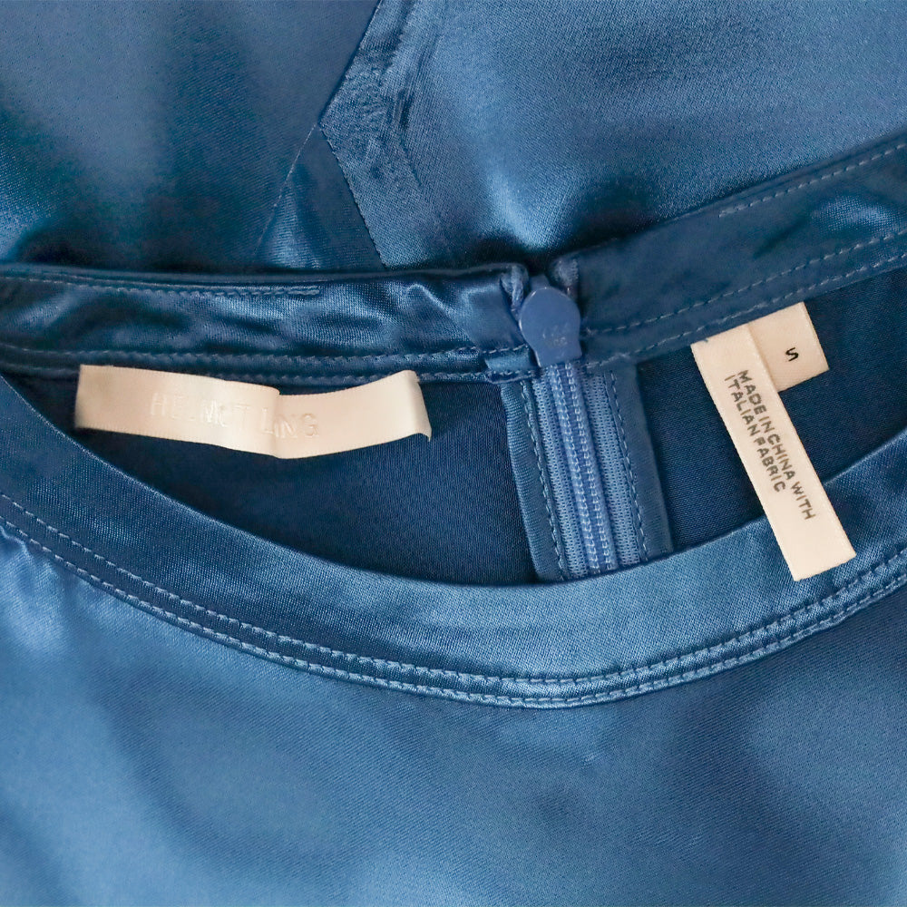 Helmut Lang Blue Silk Cap Sleeve Midi Dress