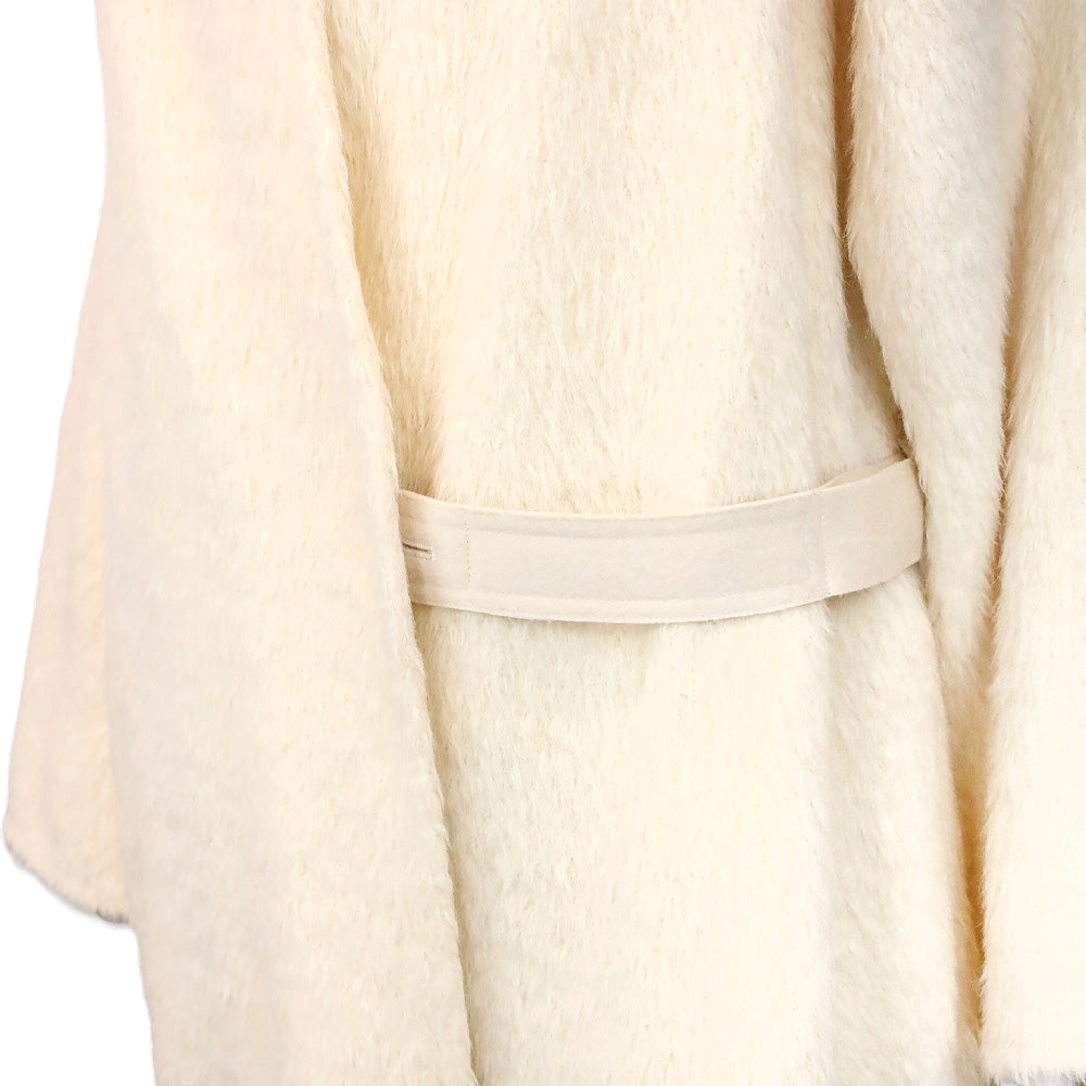 Helmut Lang Cream Fringe Wool Shaggy Long Coat