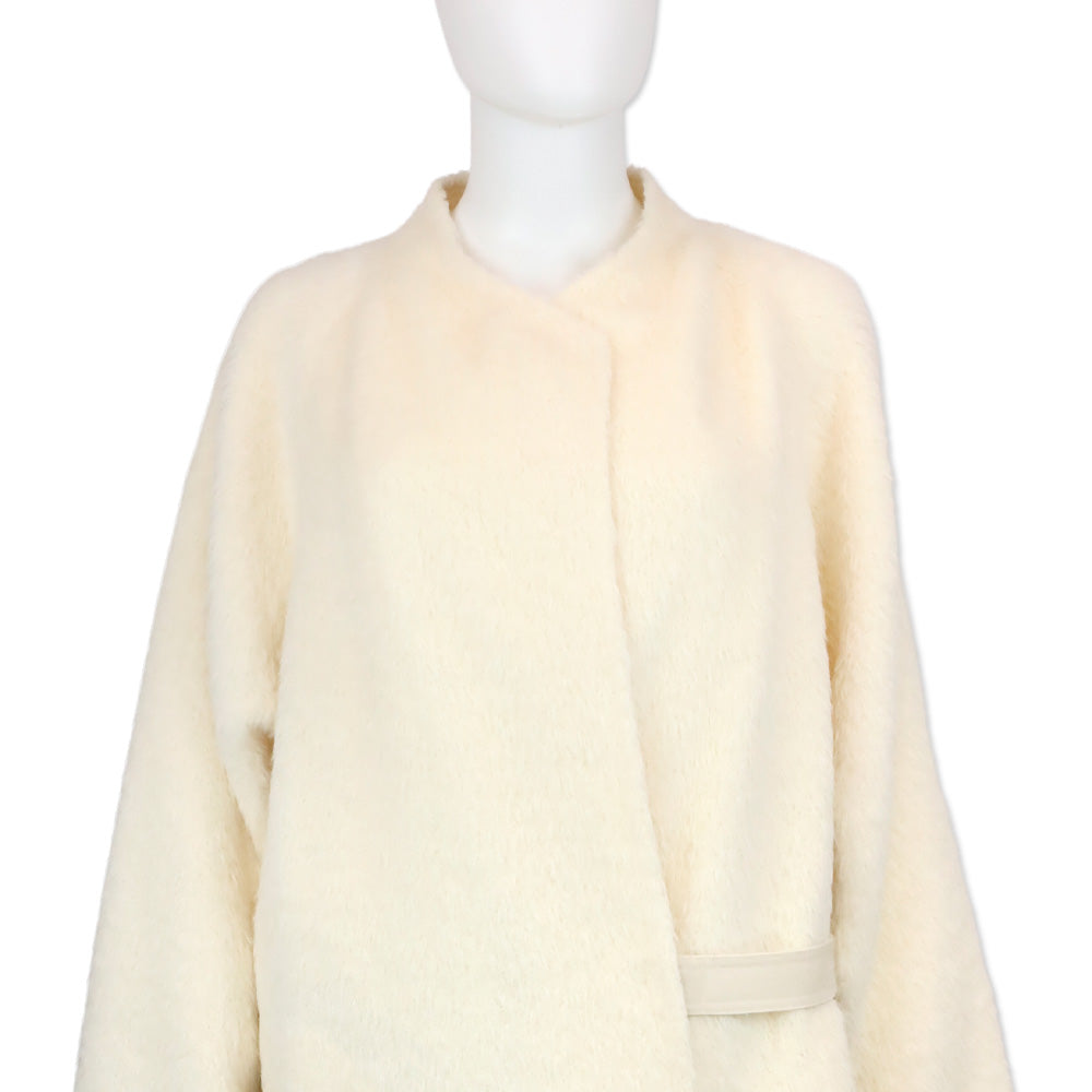 Helmut Lang Cream Fringe Wool Shaggy Long Coat