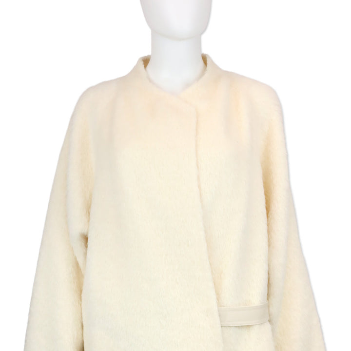 Helmut Lang Cream Fringe Wool Shaggy Long Coat