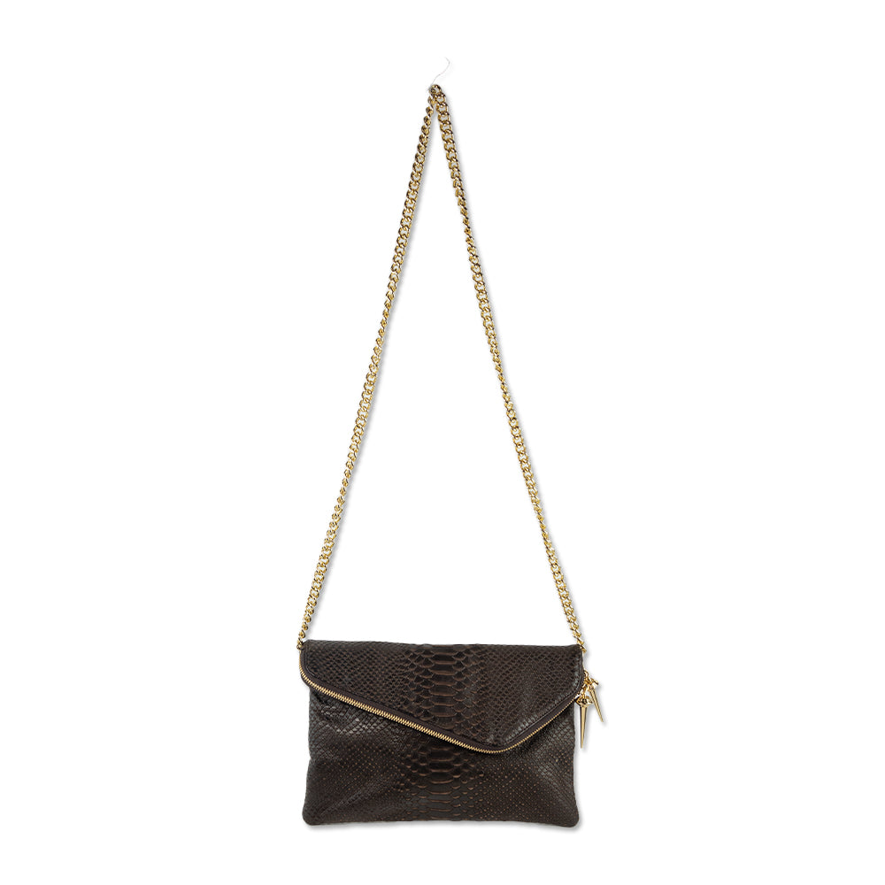 Henri Bendel Brown Faux Snakeskin Leather Convertible Bag