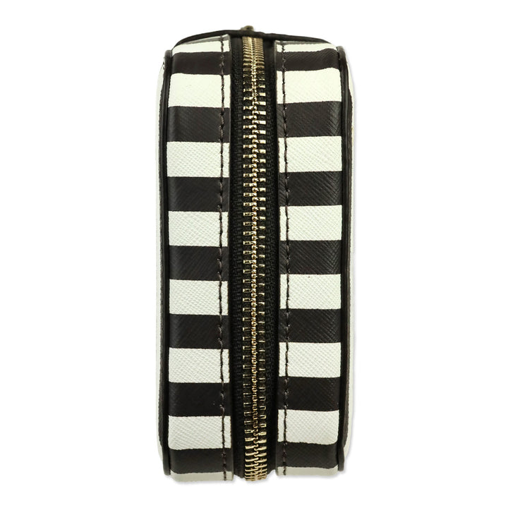 Henri Bendel Brown & White Centennial Stripe Travel Jewelry Case