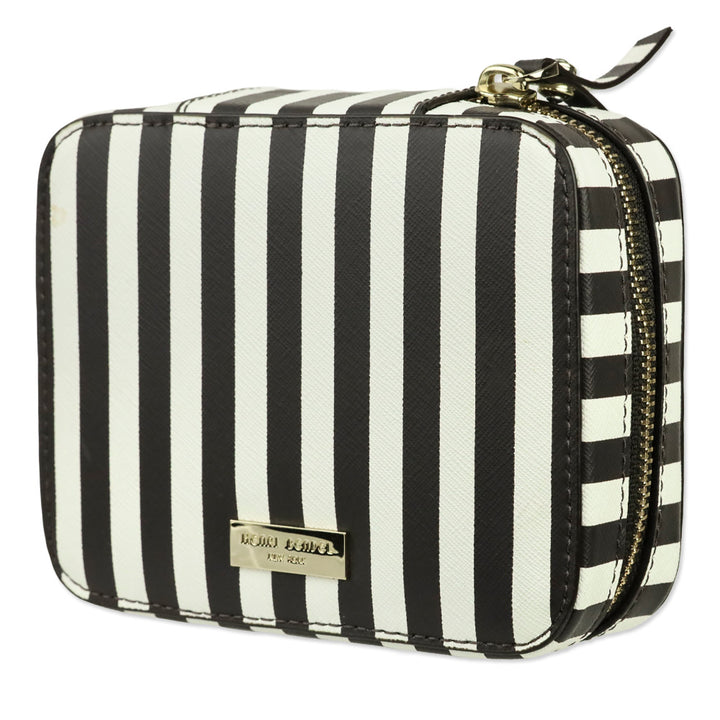 Henri Bendel Brown & White Centennial Stripe Travel Jewelry Case