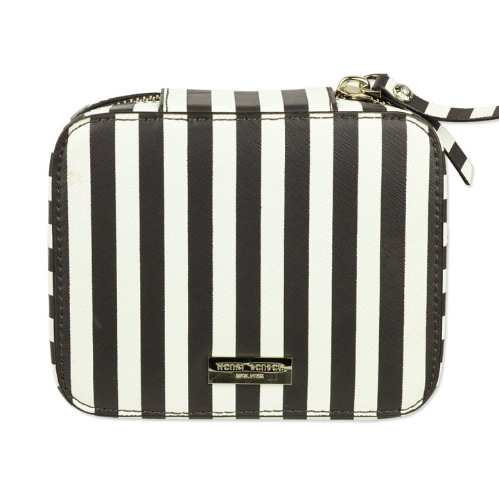 Henri Bendel Brown & White Centennial Stripe Travel Jewelry Case