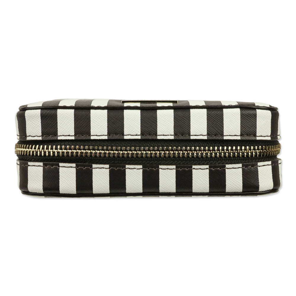 Henri Bendel Brown & White Centennial Stripe Travel Jewelry Case