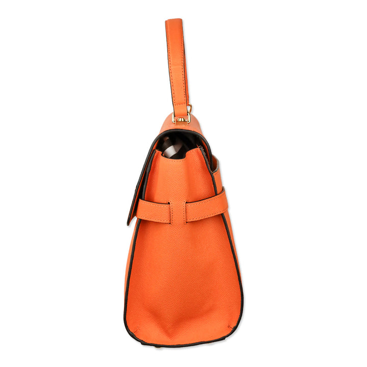 Henri Bendel Uptown Orange Leather Turnlock Top Handle Flap Satchel Bag