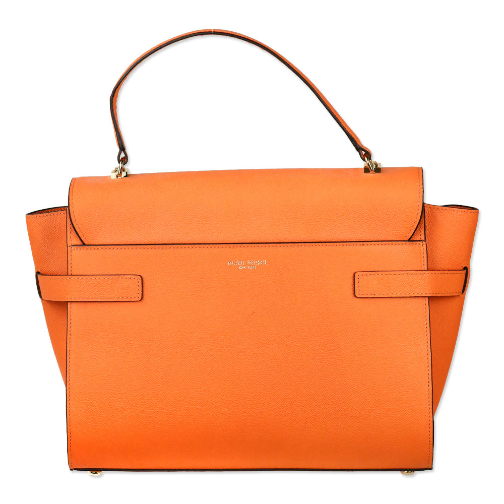 Henri Bendel Uptown Orange Leather Turnlock Top Handle Flap Satchel Bag