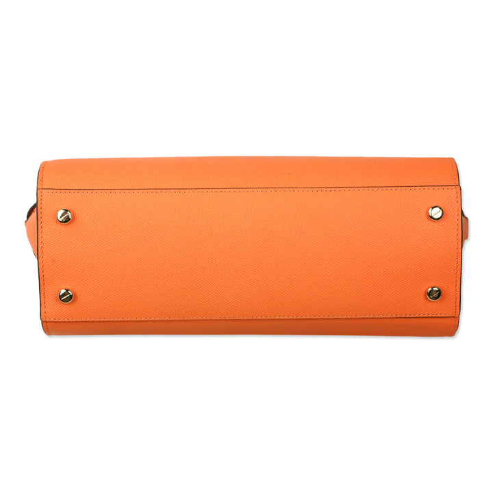 Henri Bendel Uptown Orange Leather Turnlock Top Handle Flap Satchel Bag