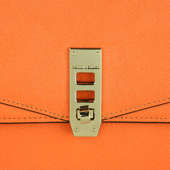 Henri Bendel Uptown Orange Leather Turnlock Top Handle Flap Satchel Bag