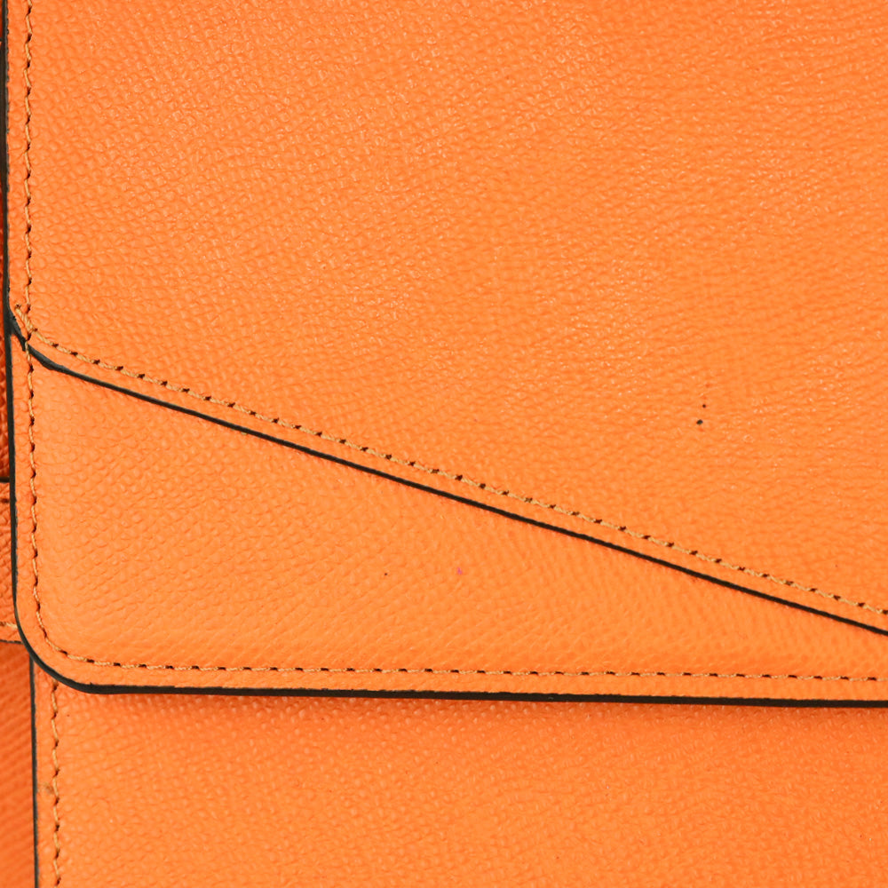 Henri Bendel Uptown Orange Leather Turnlock Top Handle Flap Satchel Bag