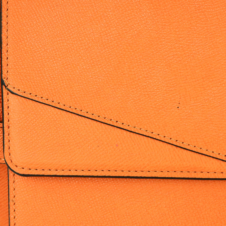 Henri Bendel Uptown Orange Leather Turnlock Top Handle Flap Satchel Bag