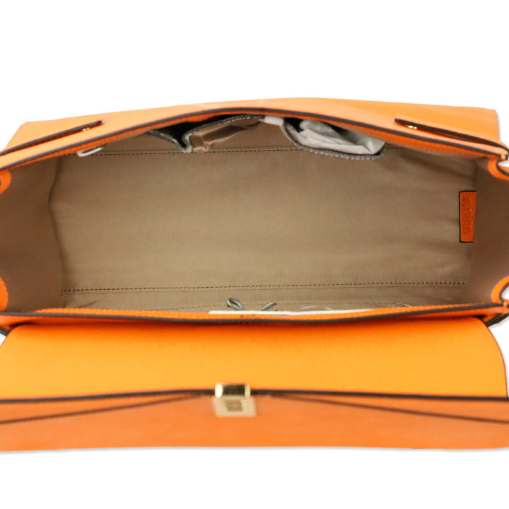 Henri Bendel Uptown Orange Leather Turnlock Top Handle Flap Satchel Bag