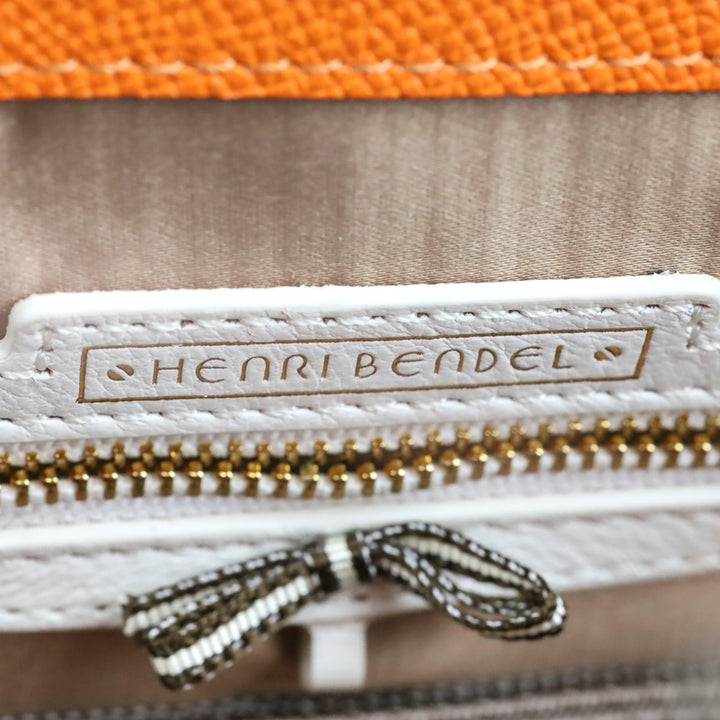 Henri Bendel Uptown Orange Leather Turnlock Top Handle Flap Satchel Bag