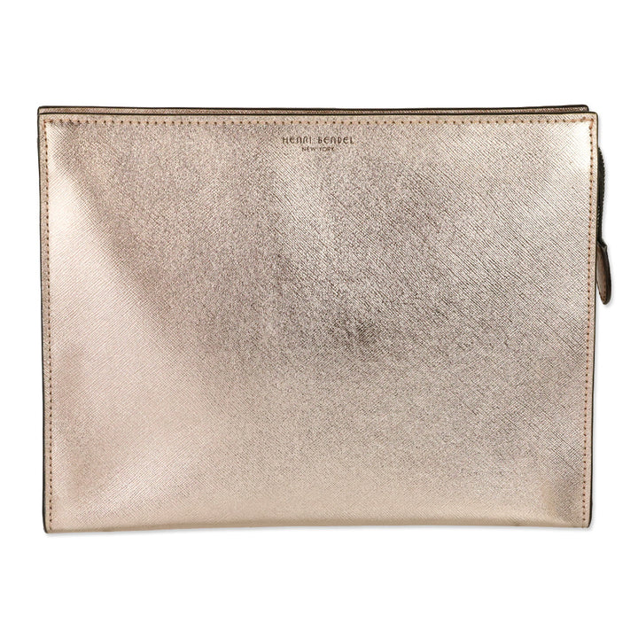 Henri Bendel W. 57th Rose Gold Metallic Saffiano Leather Cosmetic Clutch