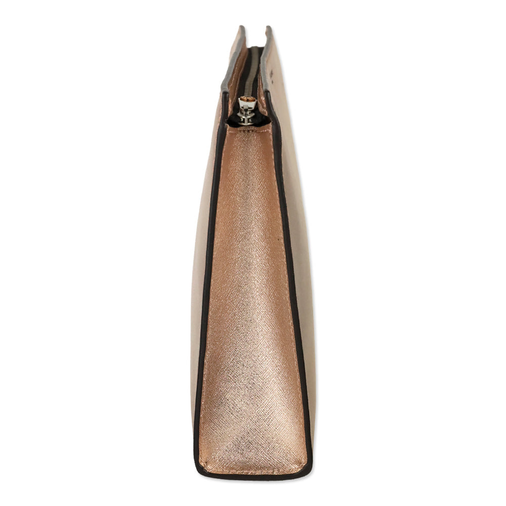 Henri Bendel W. 57th Rose Gold Metallic Saffiano Leather Cosmetic Clutch