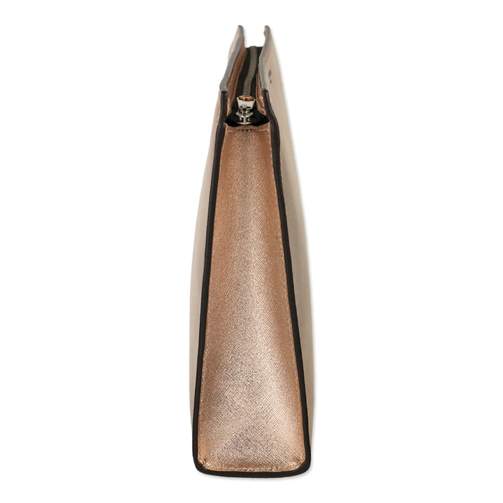 Henri Bendel W. 57th Rose Gold Metallic Saffiano Leather Cosmetic Clutch