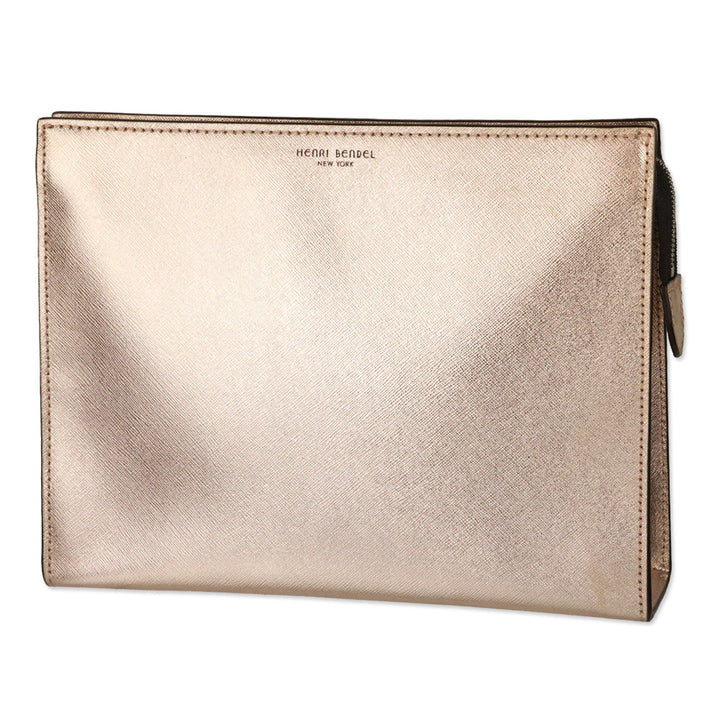 Henri Bendel W. 57th Rose Gold Metallic Saffiano Leather Cosmetic Clutch