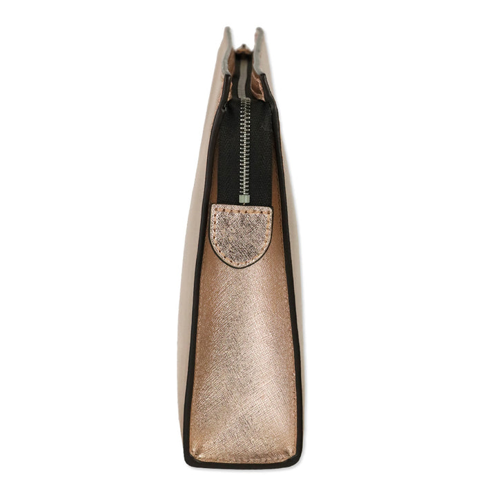 Henri Bendel W. 57th Rose Gold Metallic Saffiano Leather Cosmetic Clutch