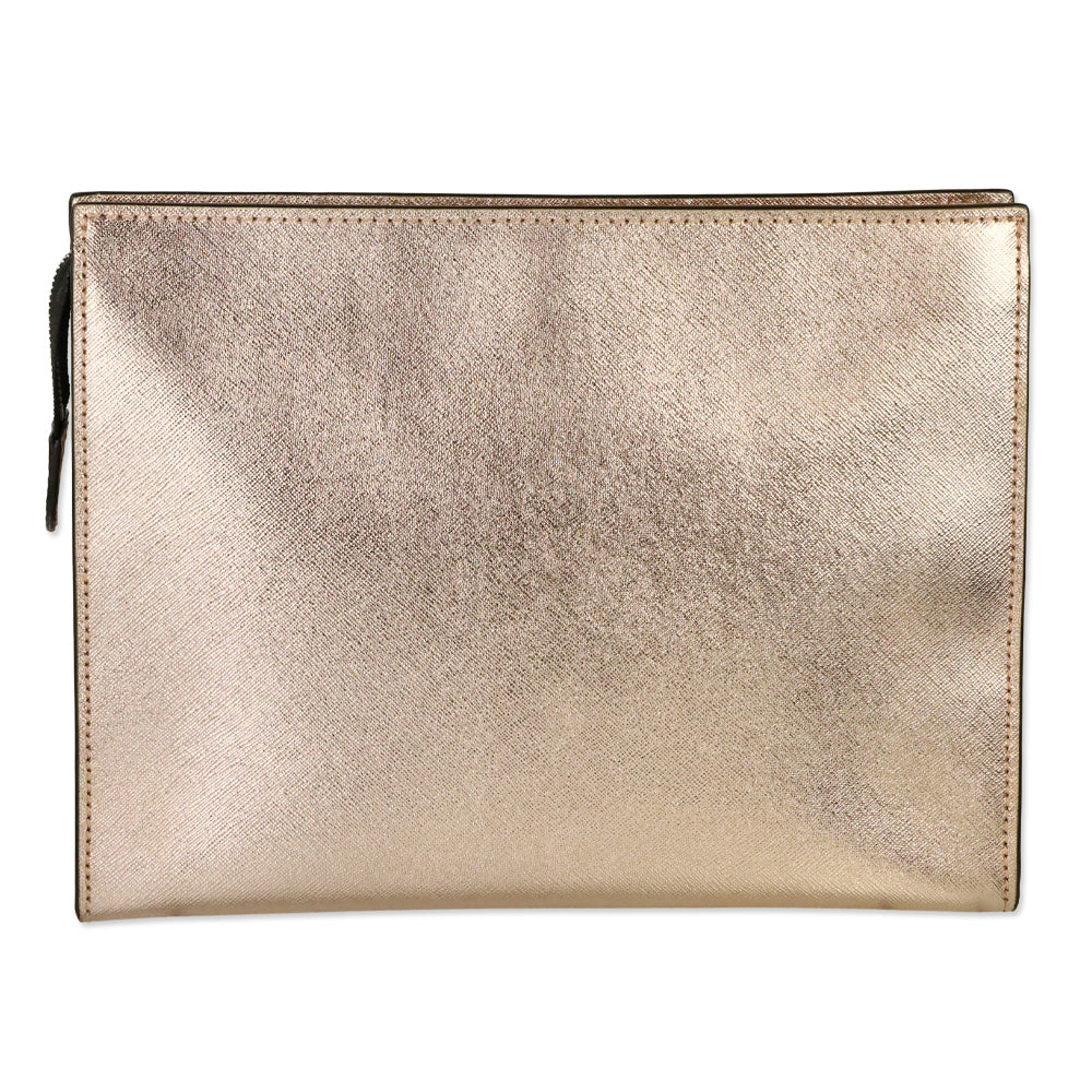 Henri Bendel W. 57th Rose Gold Metallic Saffiano Leather Cosmetic Clutch