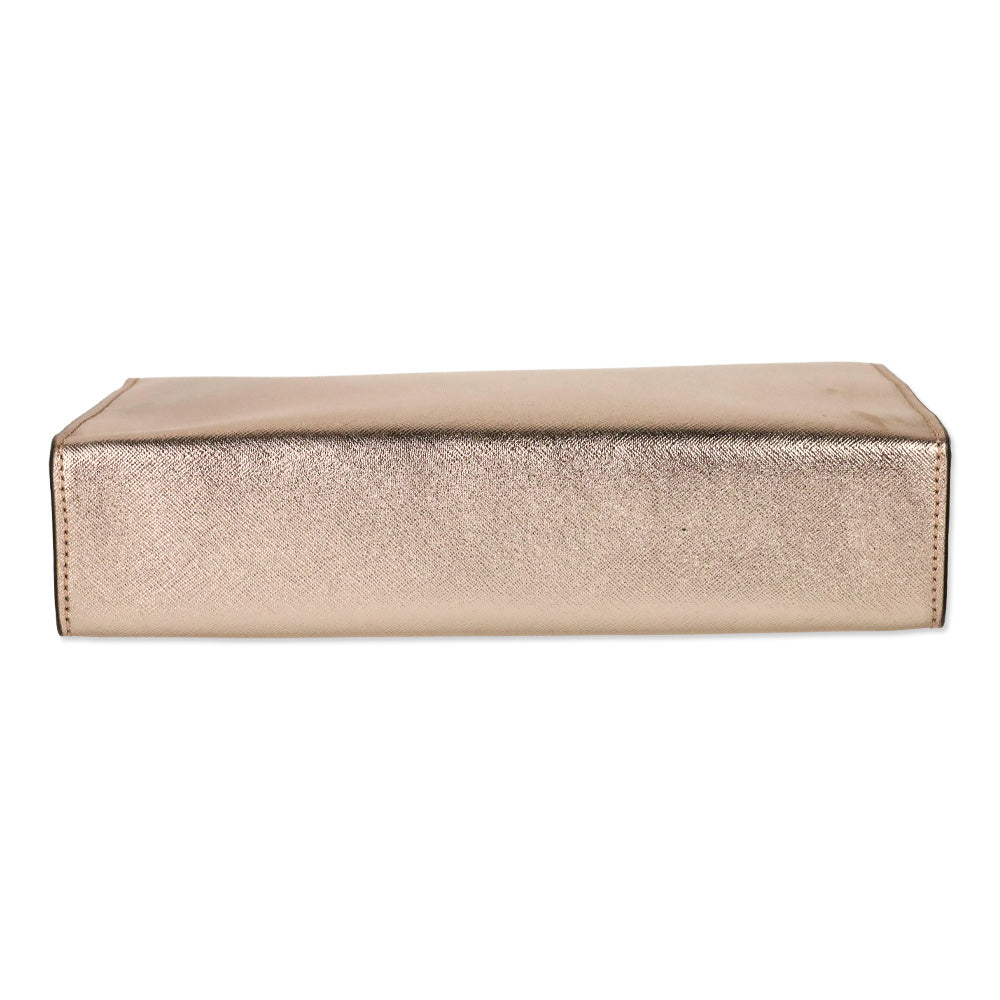 Henri Bendel W. 57th Rose Gold Metallic Saffiano Leather Cosmetic Clutch