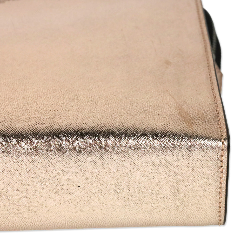 Henri Bendel W. 57th Rose Gold Metallic Saffiano Leather Cosmetic Clutch
