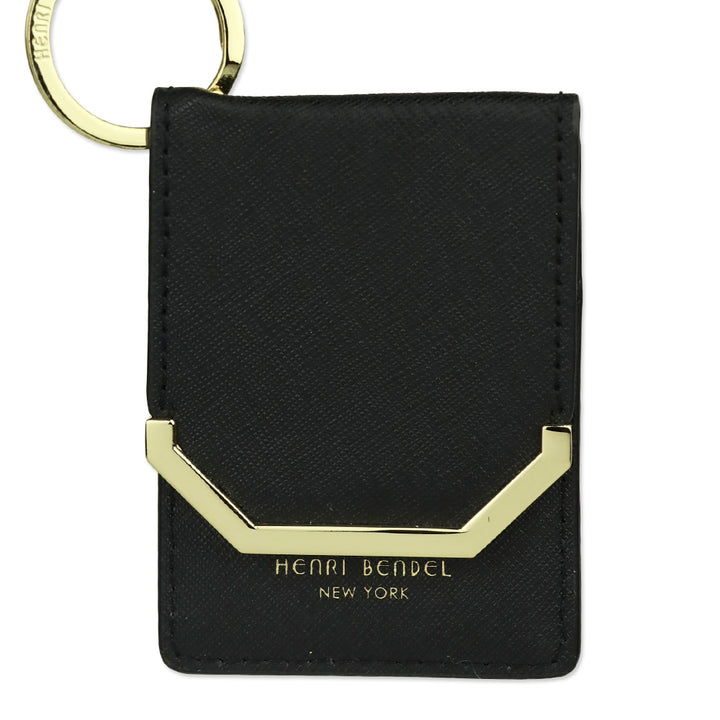 Henri Bendel W 57th Black Leather Card Key Holder