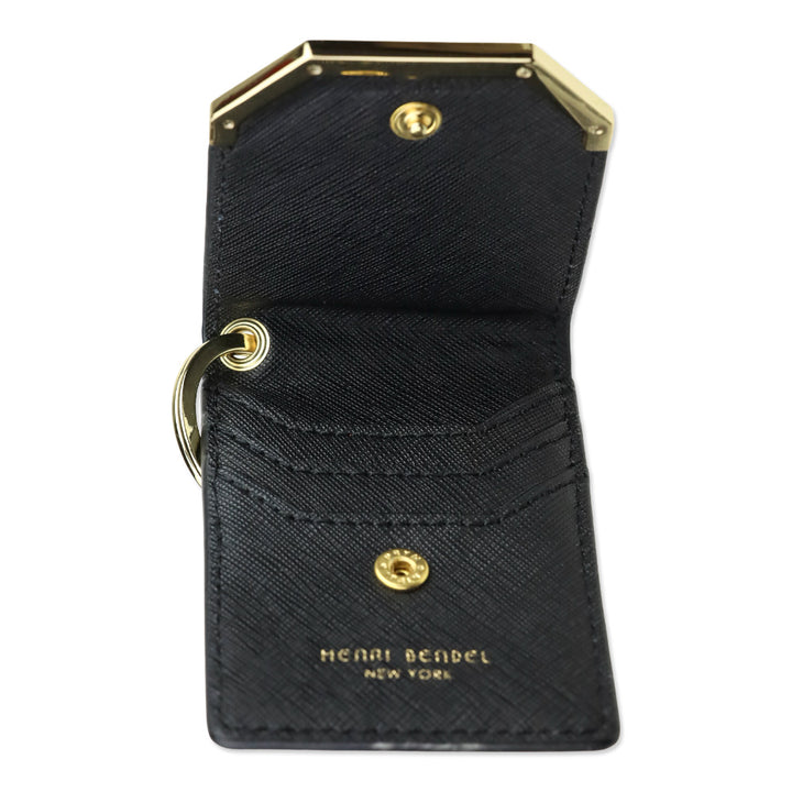 Henri Bendel W 57th Black Leather Card Key Holder