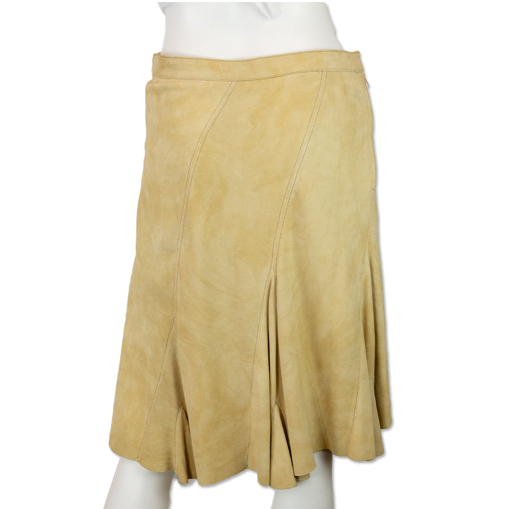 Henry Beguelin Cream Suede Asymmetrical Midi Skirt