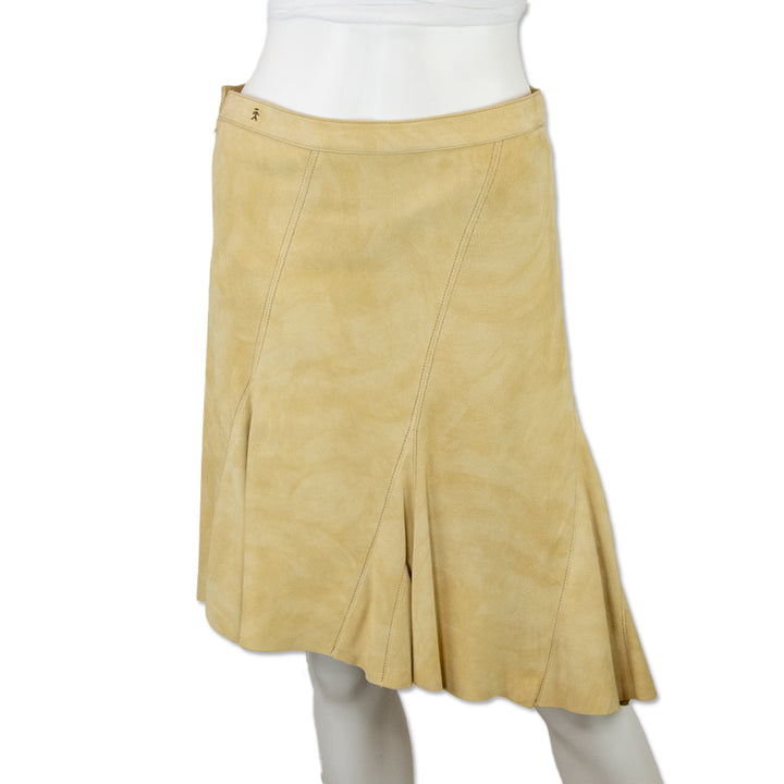 Henry Beguelin Cream Suede Asymmetrical Midi Skirt