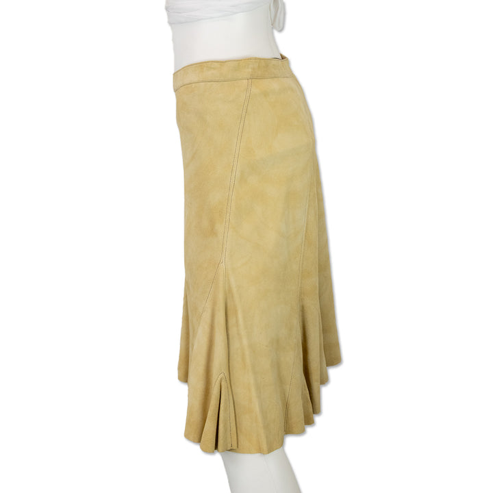 Henry Beguelin Cream Suede Asymmetrical Midi Skirt