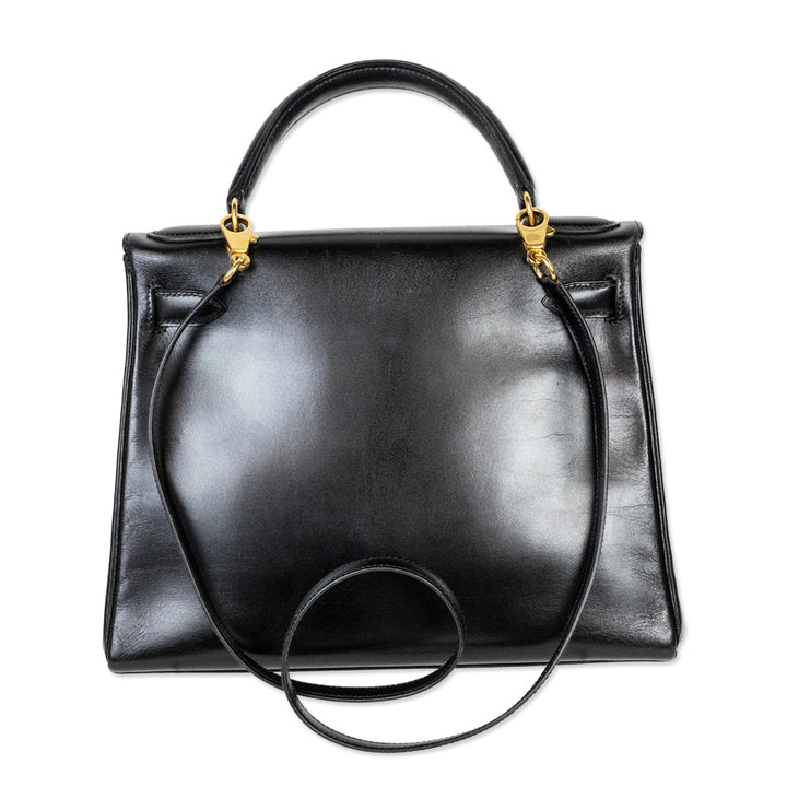 Hermès Black Box Calf Leather Retourne Kelly 28 Gold Hardware