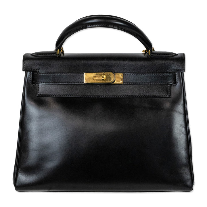 Hermès Black Box Calf Leather Retourne Kelly 28 Gold Hardware