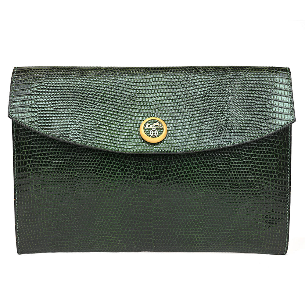 Hermès Green Lizard Rio Clutch | DBLTKE Luxury Consignment Boutique