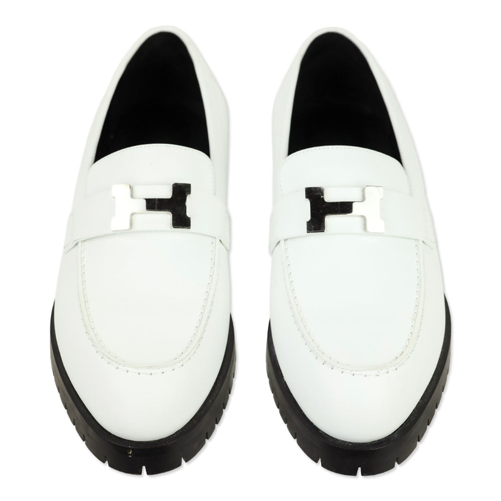 Hermès 2023 White Epsom Faubourg Loafers