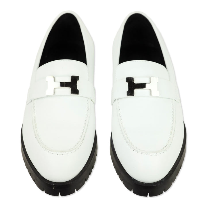Hermès 2023 White Epsom Faubourg Loafers