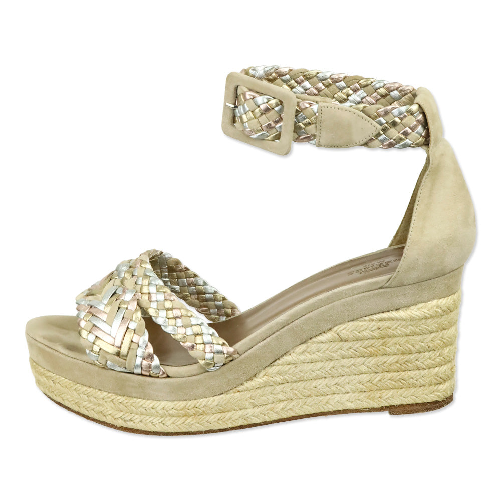 Hermès Beige Multicolor Braided Espadrille Wedge Sandals