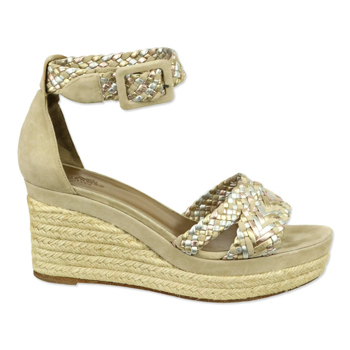Hermès Beige Multicolor Braided Espadrille Wedge Sandals