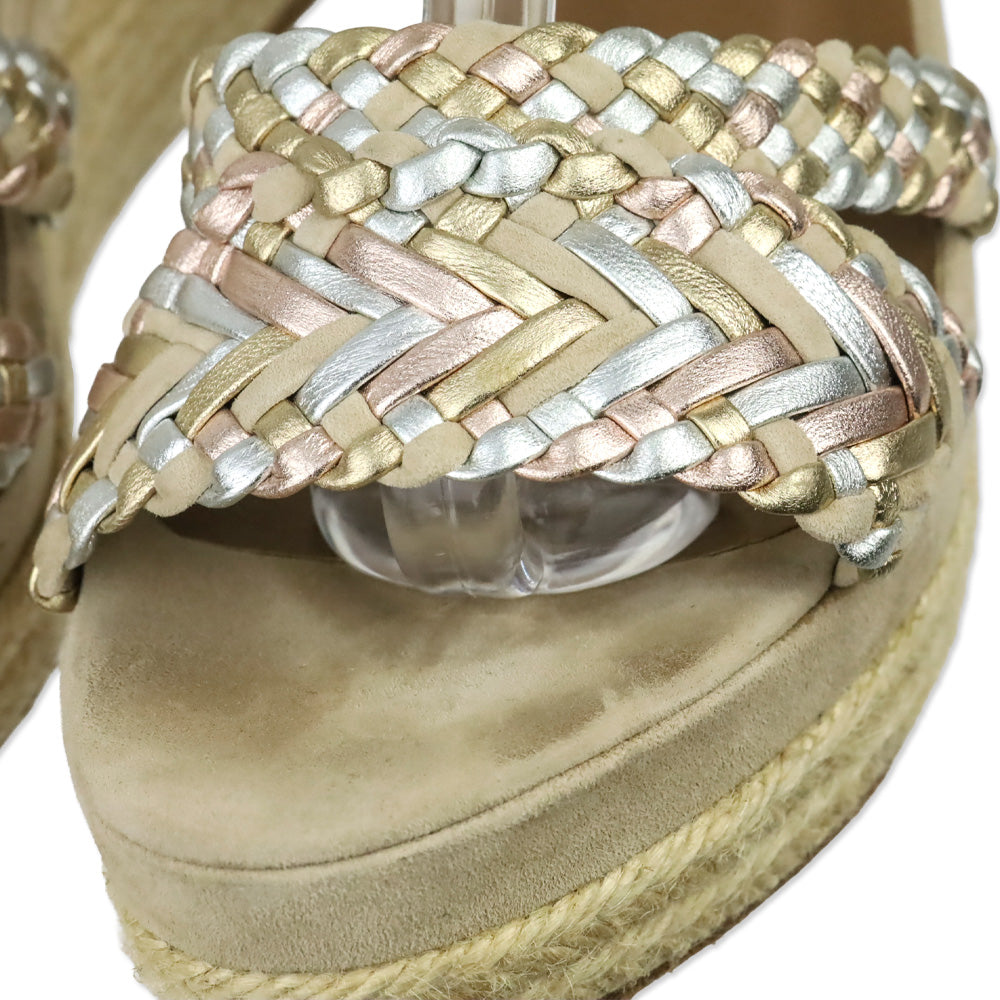 Hermès Beige Multicolor Braided Espadrille Wedge Sandals