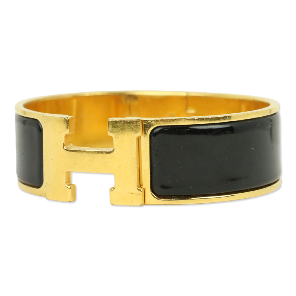 Hermès Black Enamel Gold Clic Clac H Bracelet
