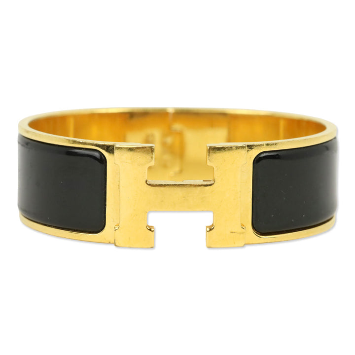 Hermès Black Enamel Gold Clic Clac H Bracelet