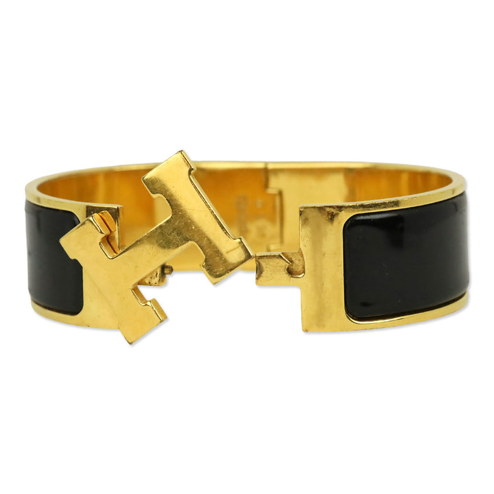Hermès Black Enamel Gold Clic Clac H Bracelet