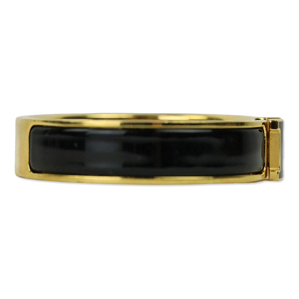 Hermès Black Enamel Yellow Gold Plated Narrow Clic H Bracelet